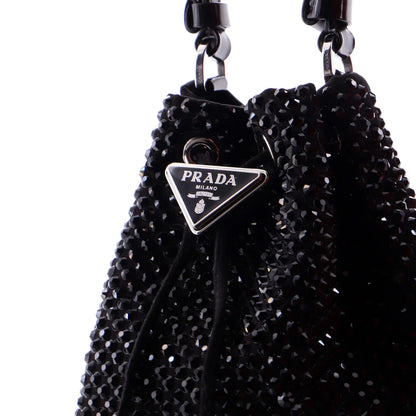 Prada Drawstring Bucket Bag Crystal Embellished Satin Small