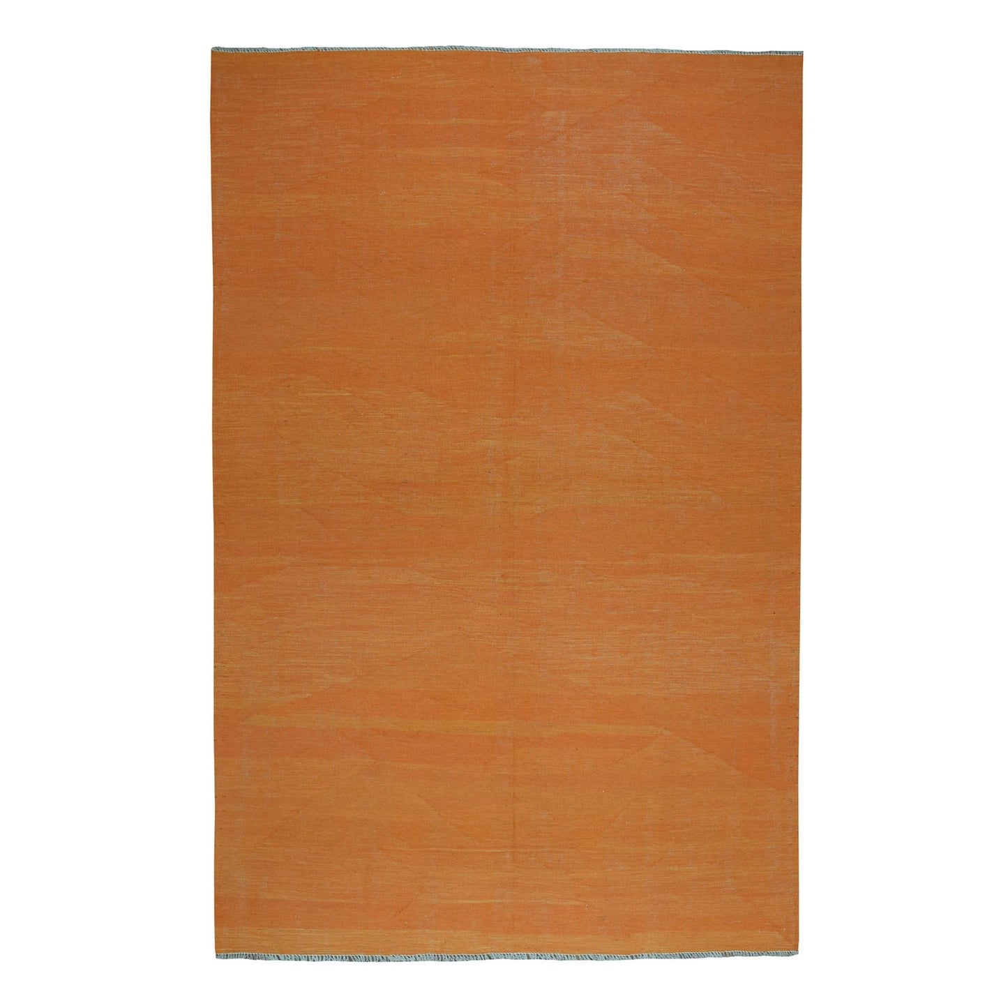 6'4"X9'9" Orange Shades Flat Weave Kilim Pure Wool Hand Woven Rug