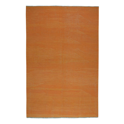 6'4"X9'9" Orange Shades Flat Weave Kilim Pure Wool Hand Woven Rug