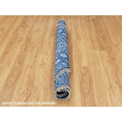 6'2"X6'2" Blue Tone On Tone Wool And Silk Round Hand Knotted Oriental Rug