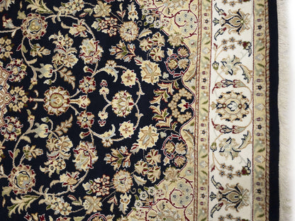 Indo-Nain Black Oriental Rug Floral Medallion