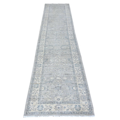 2'8"X11'10" Lazy Gray Wool Hand Knotted Finer Peshawar Heris Runner Rug