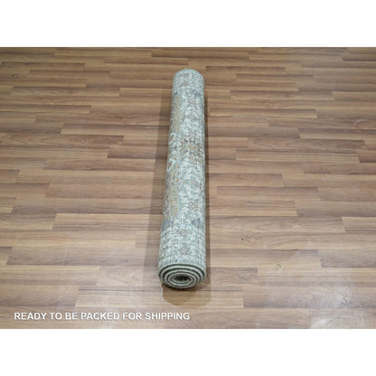 3'X5'1" Sage Green Pure Wool Rug Hand Knotted Pre Historic Mamluk Design