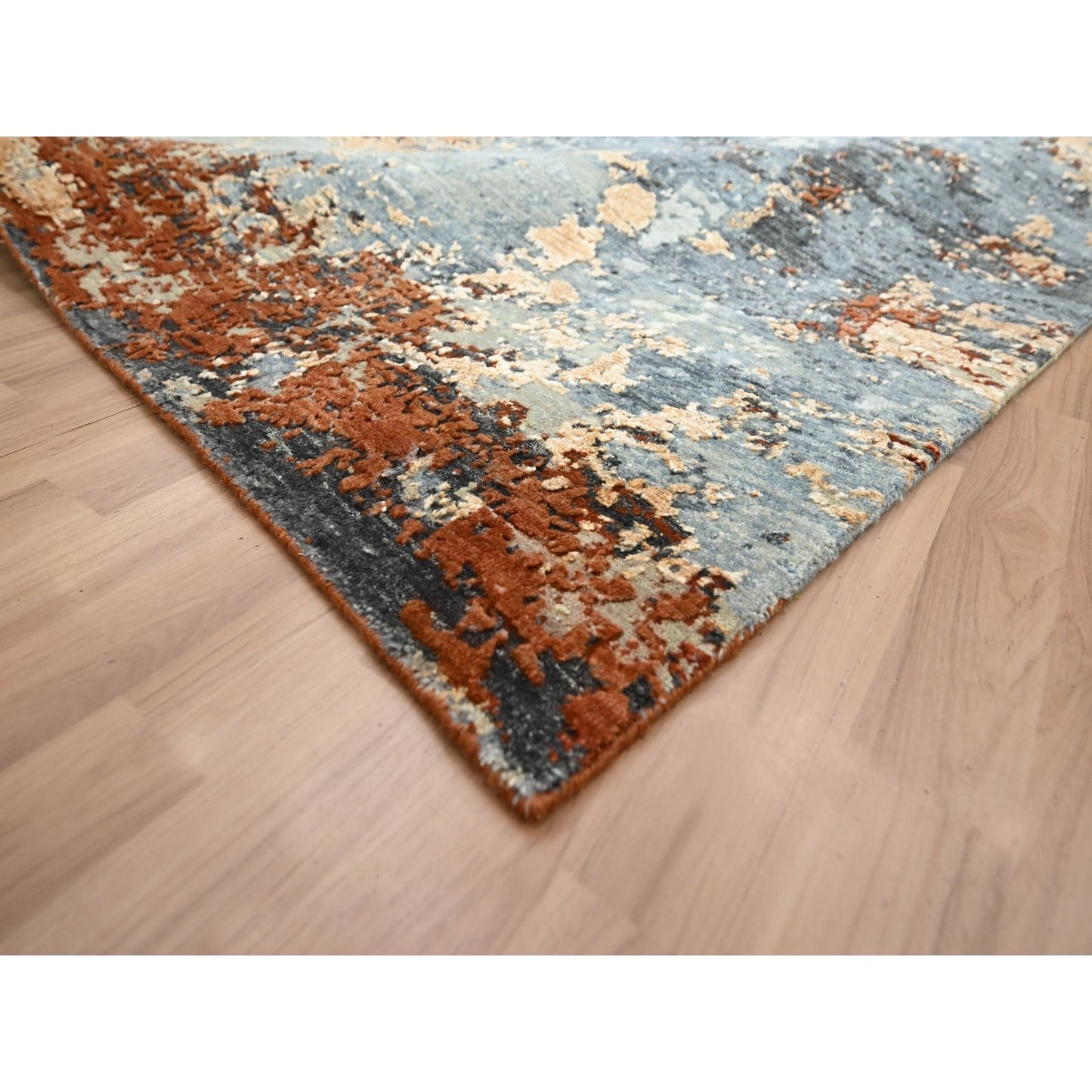 7'10"X10'2" Blue Hand Knotted Abstract Galaxy Design Wool Oriental Rug