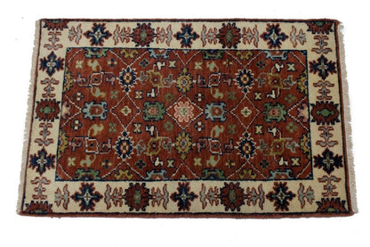 Small Hand-Knotted Floral Area Rug Oriental