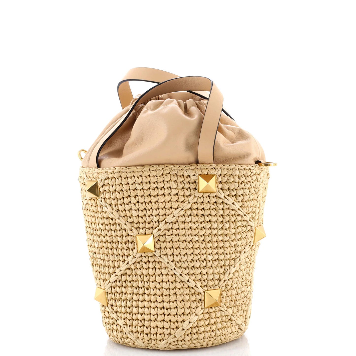 Valentino Garavani Roman Stud Bucket Bag Raffia And Leather