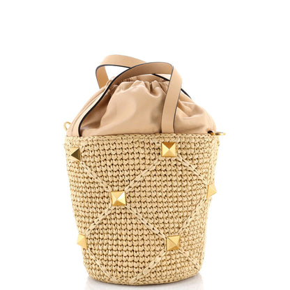 Valentino Garavani Roman Stud Bucket Bag Raffia And Leather