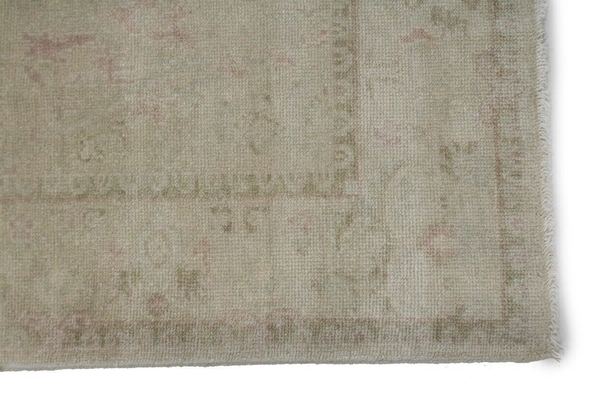 Transitional Muted Beige Floral Handmade Oriental