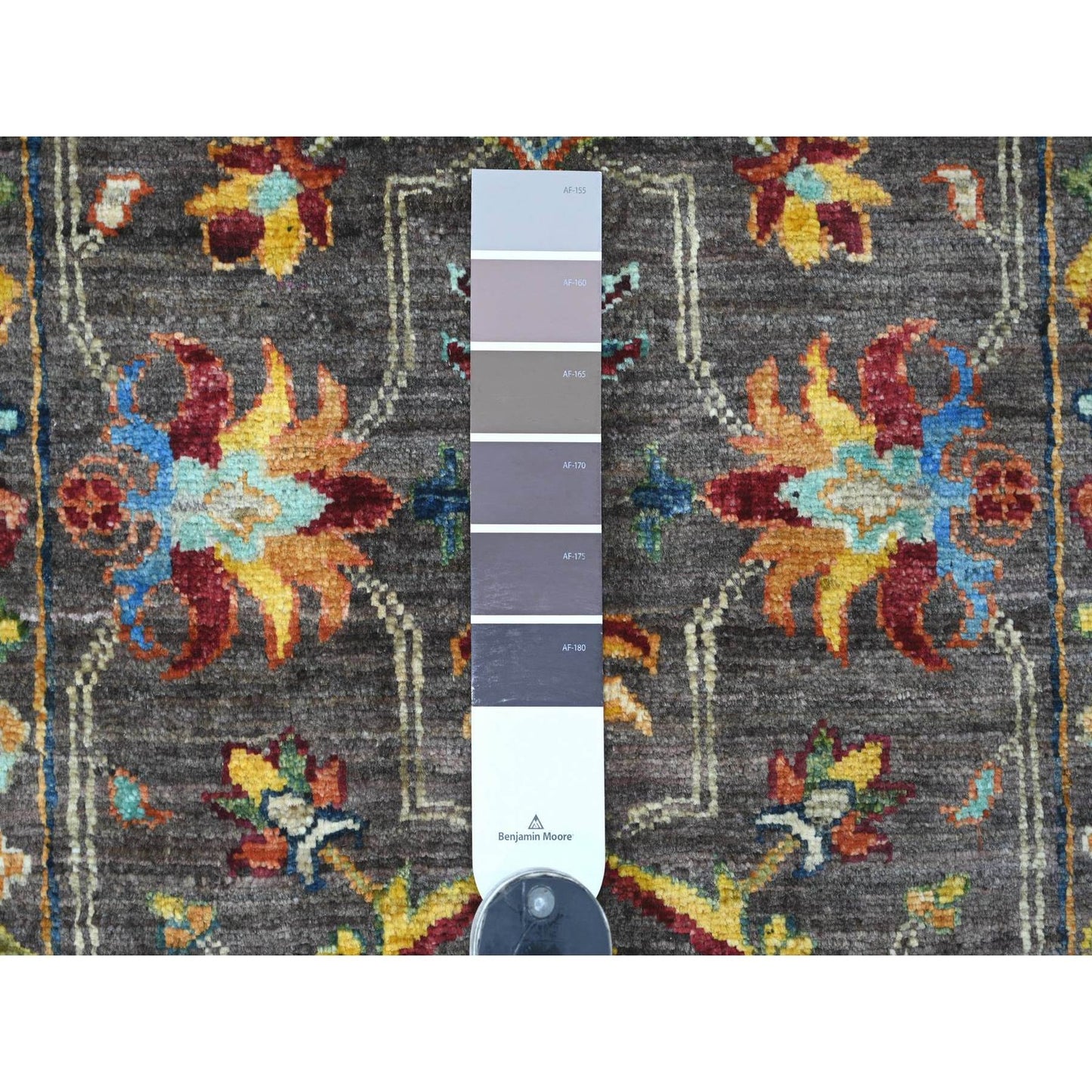 2'9"x4' Gray Hand Knotted Afghan Sultani Pure Wool Sample Mat Rug