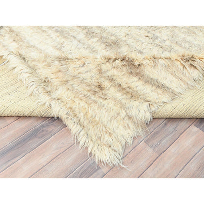 12'4"X18'1" Ivory Pure Wool Hand Knotted Moroccan Berber Oversized Rug