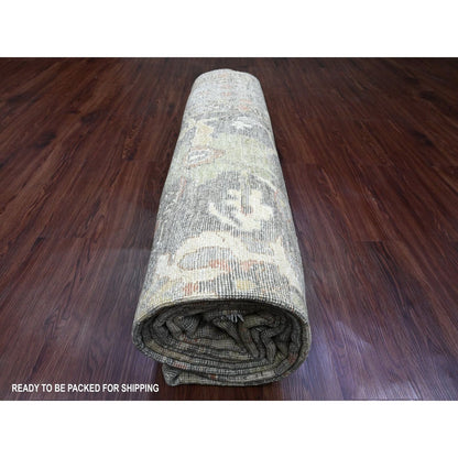 8'X15'7" Brown Pure Wool Afghan Angora Oushak Hand Knotted Runner Rug