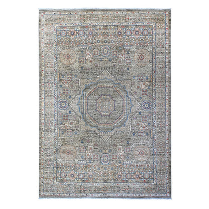 6'1"X8'10" Nickel Gray Pre Historic Mamluk Hand Knotted Wool Oriental Rug