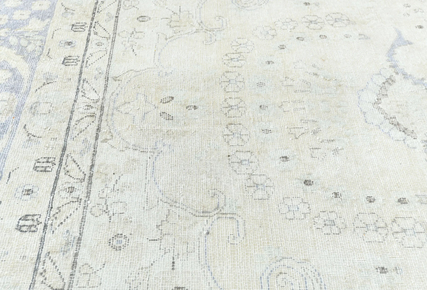 Muted Cream Distressed Handmade Oriental Rug 10x13 ft Vintage Farmhouse Carpet