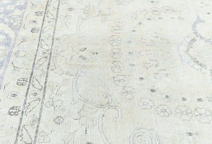 Muted Cream Distressed Handmade Oriental Rug 10x13 ft Vintage Farmhouse Carpet