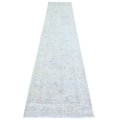 2'6"X12'2" Gray Goose Washed Out Peshawar Wool Hand Knotted Runner Rug