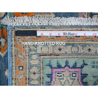 5'1"X6'4" Bayern Blue All Natural Wool Colorful Fusion Kazak Oriental Rug