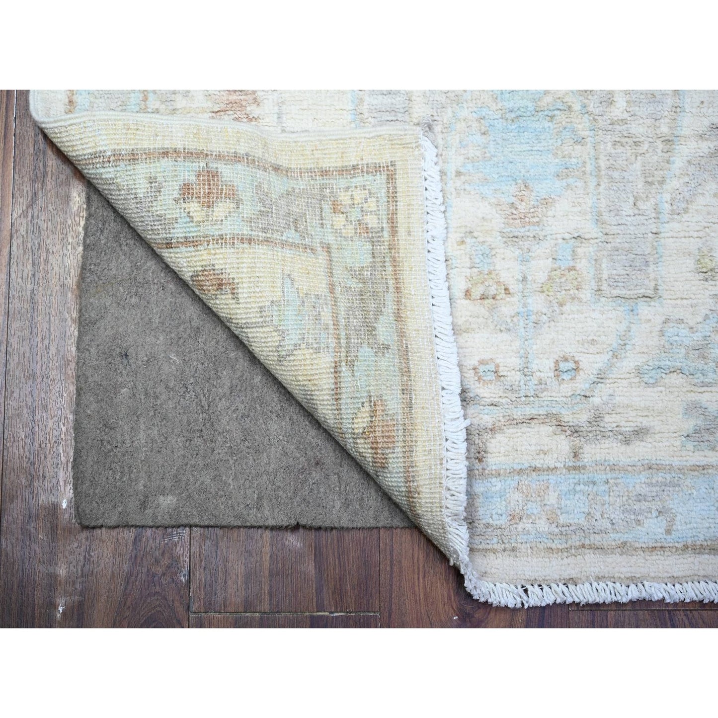 2'8"X9'6" White Stone Wash Peshawar Hand Knotted Organic Wool Runner Rug