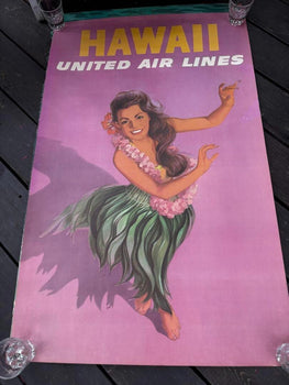 Hawaii United Airlines Original Vintage Poster Hawaiian Beautiful Girl