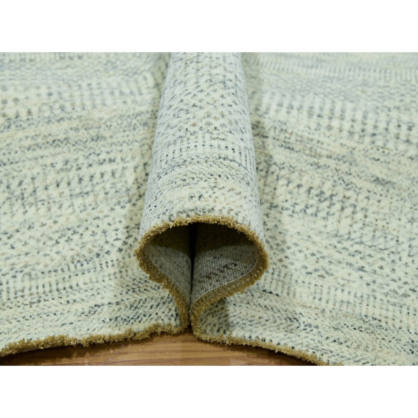 6'X9' Polar Bear White Modern Grass Design Hand Knotted Wool Oriental Rug