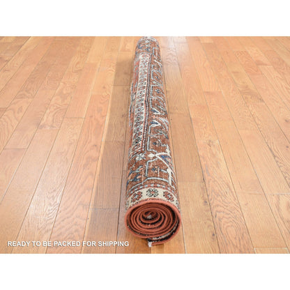 4'9"X6'1" Red Antique Zoroastrian Heris Hand Knotted Pure Wool Clean Rug