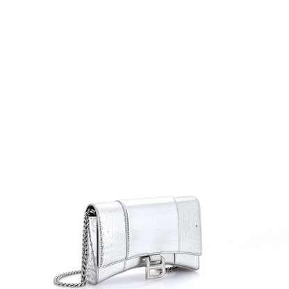 Balenciaga Hourglass Crossbody Bag Crocodile Embossed Leather Xs