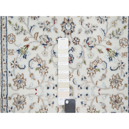 2'7"X12'2" White 250 Kpsi Wool And Silk Nain Hand Knotted Runner Rug