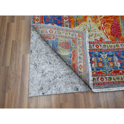 8'X10' Blue Pictorial Mountain, Tree Scenery Design Hand Knotted Wool Rug