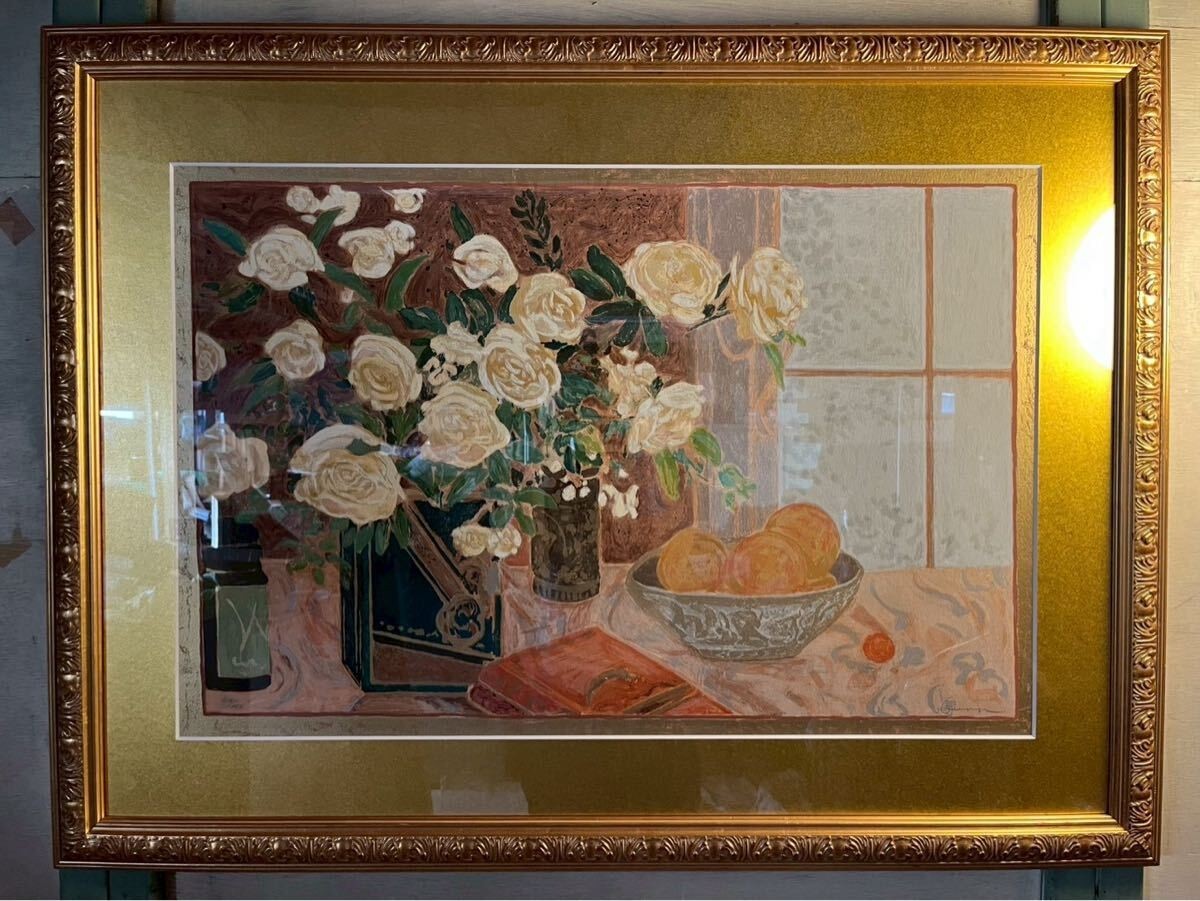 Ellen Gan Season Of Roses Ii Signed Silkscreen 204/325 Large Framed Still Life