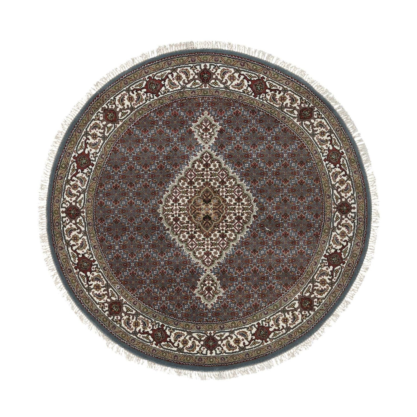 5'X5' Gray Wool And Silk Hand Knotted Tebraz Mahi Round Oriental Rug