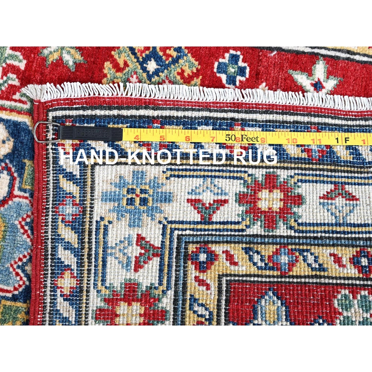 2'8"X6'7" Red Kazak With Geometric Design Soft Wool Hand Knotted Runner Rug