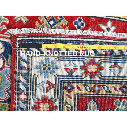 2'8"X6'7" Red Kazak With Geometric Design Soft Wool Hand Knotted Runner Rug
