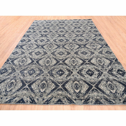 9'X12' Supple Collection All Over Square Design Erased Wool Handmade Rug