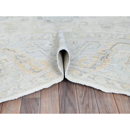 8'2"X10'1" White Wash Peshawar With Leaf Design, Hand Knotted Pure Wool Rug