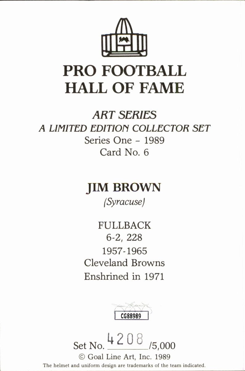 Jim Brown Browns Hof Autographed Goal Line Art Glac Postcard Jsa