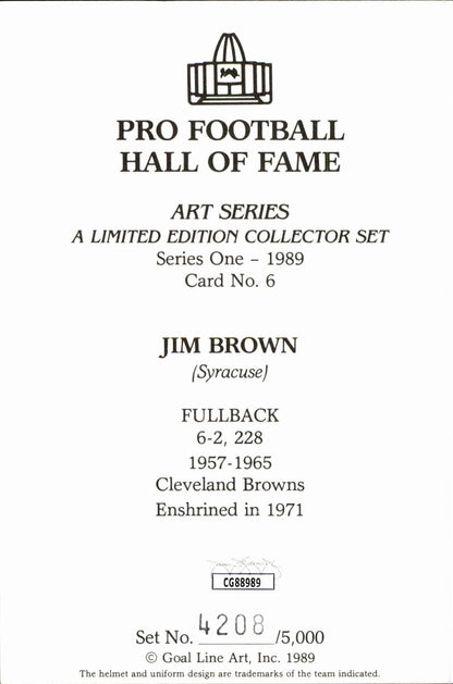 Jim Brown Browns Hof Autographed Goal Line Art Glac Postcard Jsa