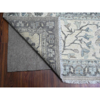 11'6"X15' Mineral Deposit Gray Sickle Leaf Design Pure Wool Oversized Rug