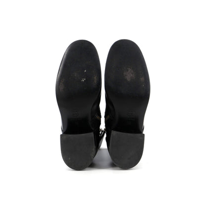 Chanel Women'S Logo Button Snap Cap Toe Boots Leather With Patent