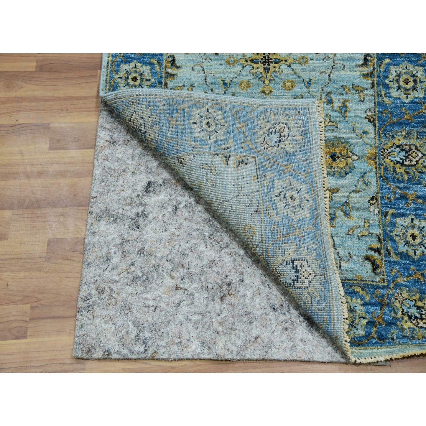 2'8"x29'10" Blue Wool Shah Abbas Floral Design Hand Knotted XL Runner Rug