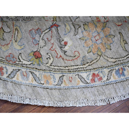 8'X8' Gray Ziegler Mahal Hand Knotted Pure Wool Round Oriental Rug