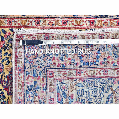 2'8"X11'6" Ivory Antique Farsian Karman Flower Design Wool Hand Made Rug