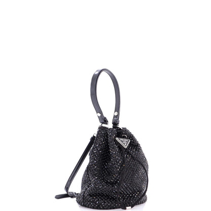 Prada Drawstring Bucket Bag Crystal Embellished Satin Small