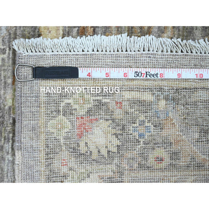 3'1"X4'9" Gray Afghan Peshawar Heris Design Hand Knotted Pure Wool Rug