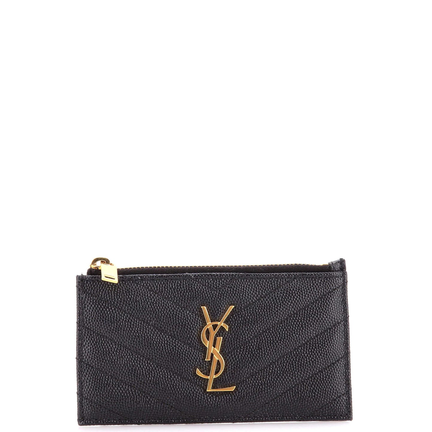 Saint Laurent Monogram Fragments Zip Card Holder Matelasse Chevron Leather