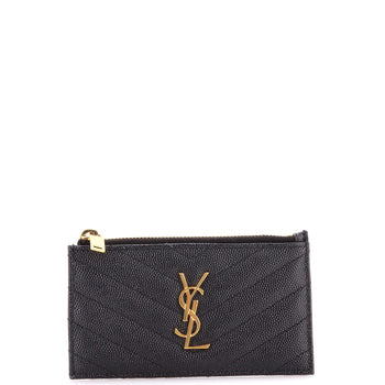 Saint Laurent Monogram Fragments Zip Card Holder Matelasse Chevron Leather