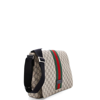 Gucci Web Flap Messenger Bag Gg Coated Canvas Medium