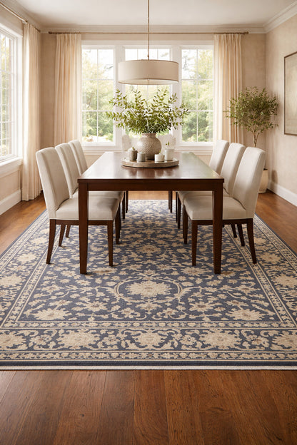 Muted Slate Blue Transitional Oriental Rug Dining Room Decor Carpet 8X10 ft