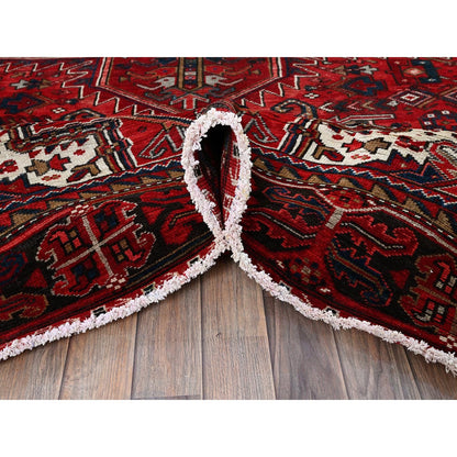 10'X12'10" Red Vintage Zoroastrian Heris Wool Hand Knotted Rug
