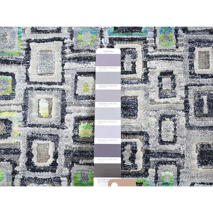 9'X12'3" Gray Silk With Wool Psefas Square Design Hand Knotted Rug