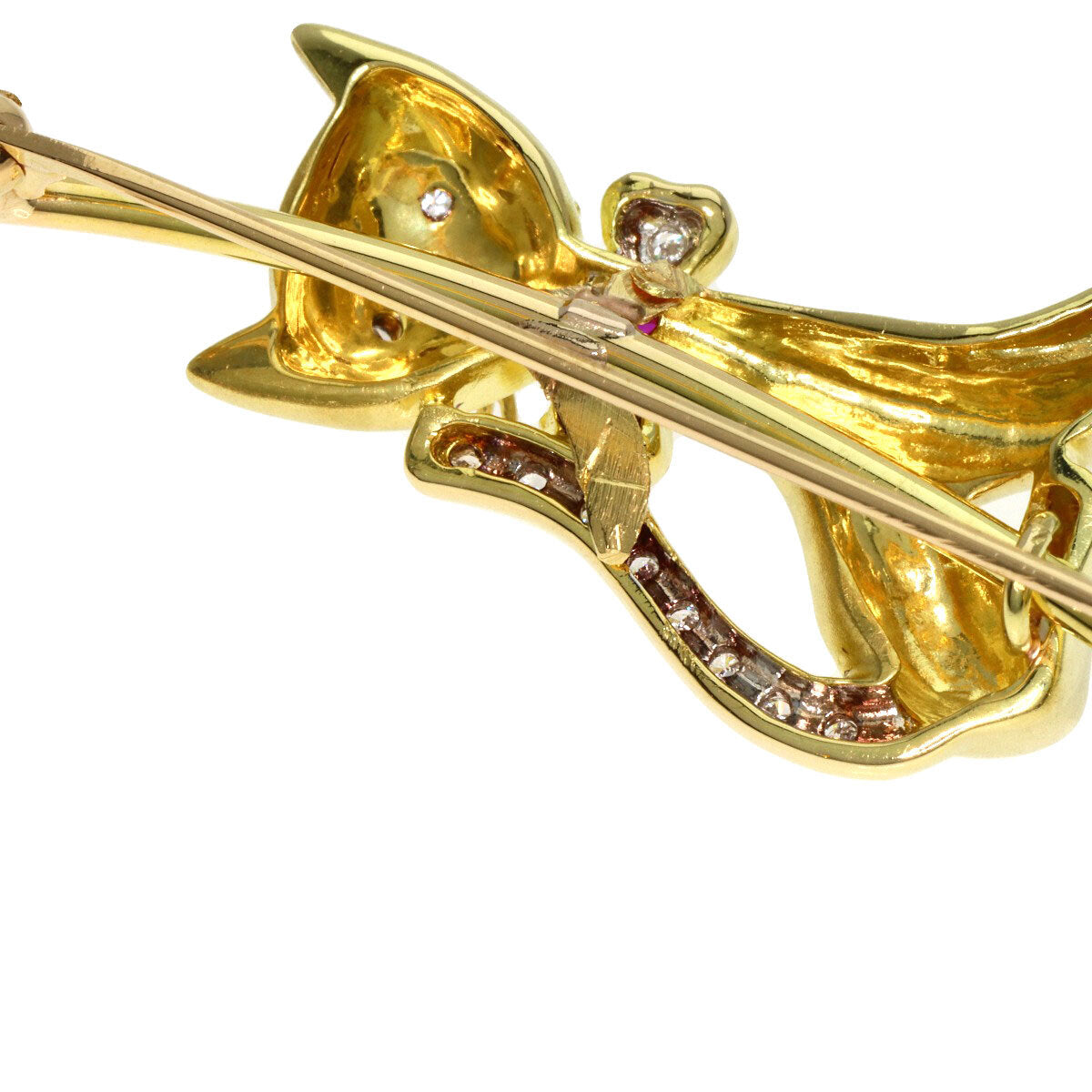 Cat motif Pearl Pearl Diamond Brooch K18 Yellow