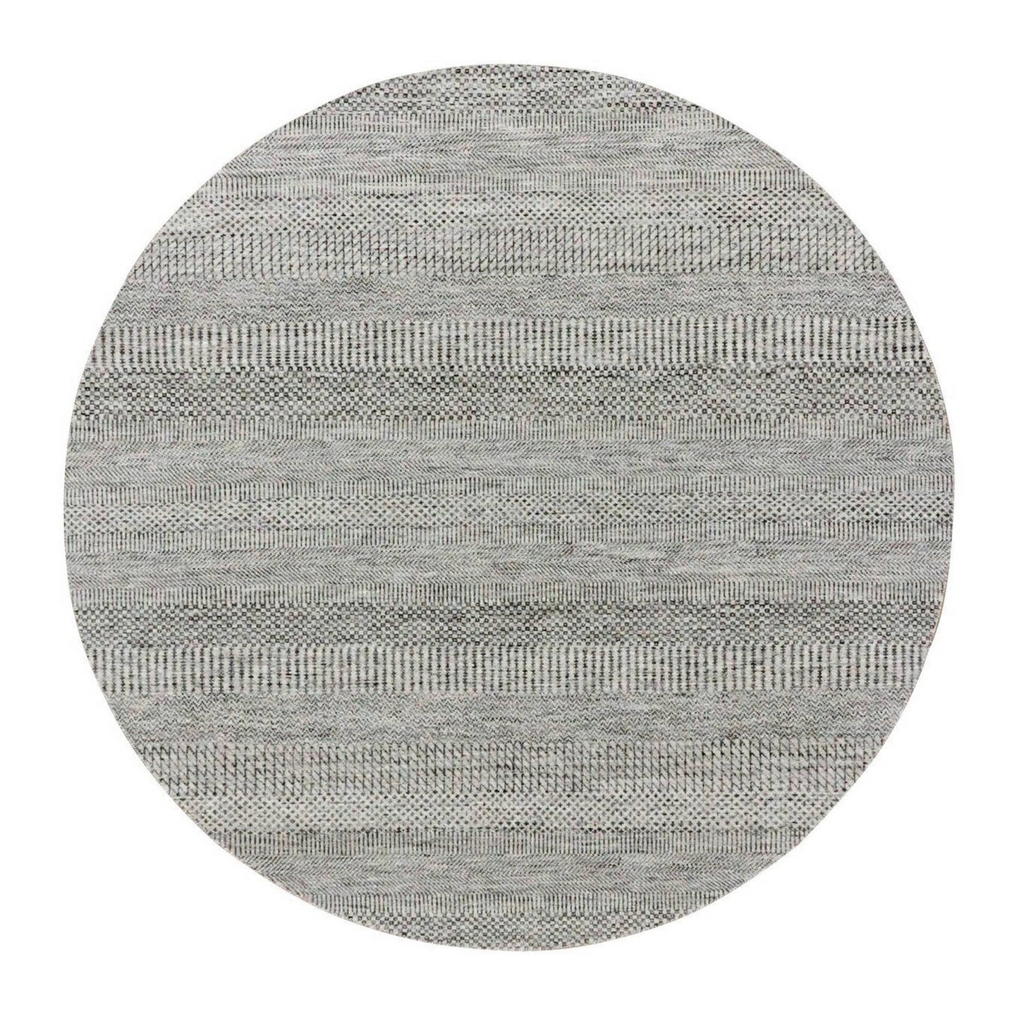 6'X6' Perfect Gray Undyed Wool Grass Design Hand Knotted Round Rug